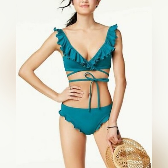 NWT Sundazed Jaded Green Bra-Sized Wrap Bikini Swim Top and Bottom Set 32C & XS - Picture 1 of 7